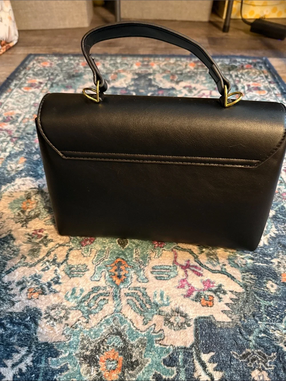 FASHION Black Top-Handle PU Leather Bag with Gold Hardware. Celine faux
